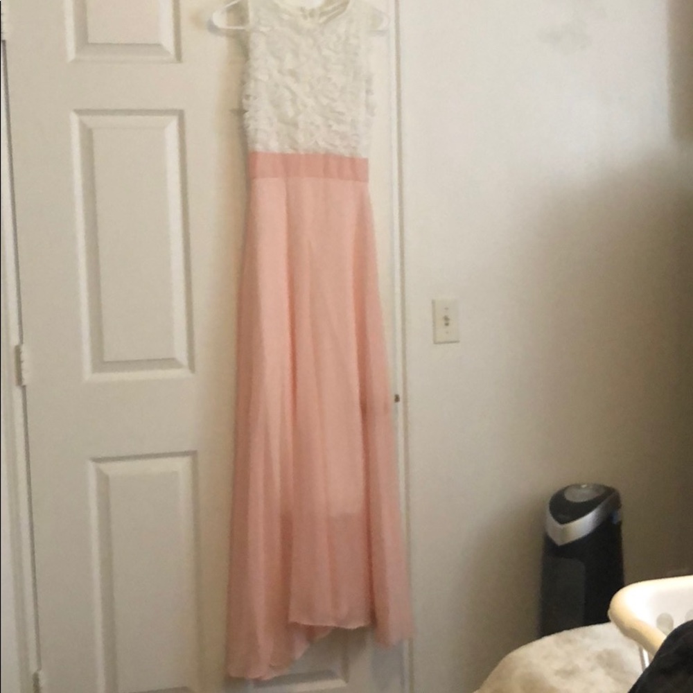 Long sheer pink and white dress